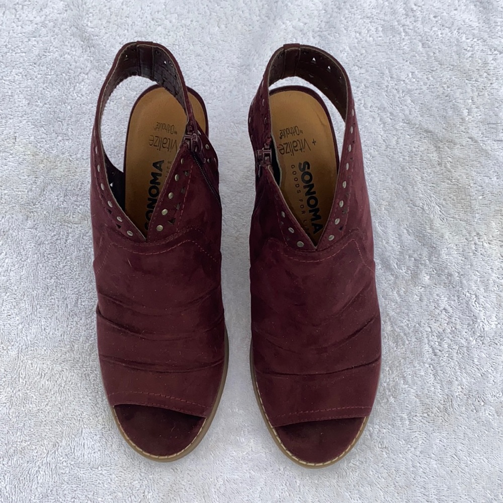 Sonoma burgundy open toed booties size 9 - Picture 2 of 10